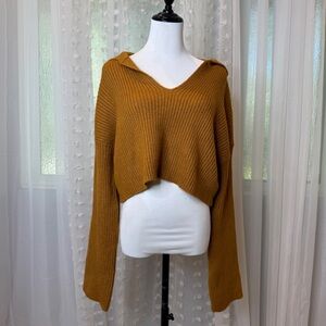 Forever 21 Cropped Long Sleeve V-Neck Hoodie Sweater